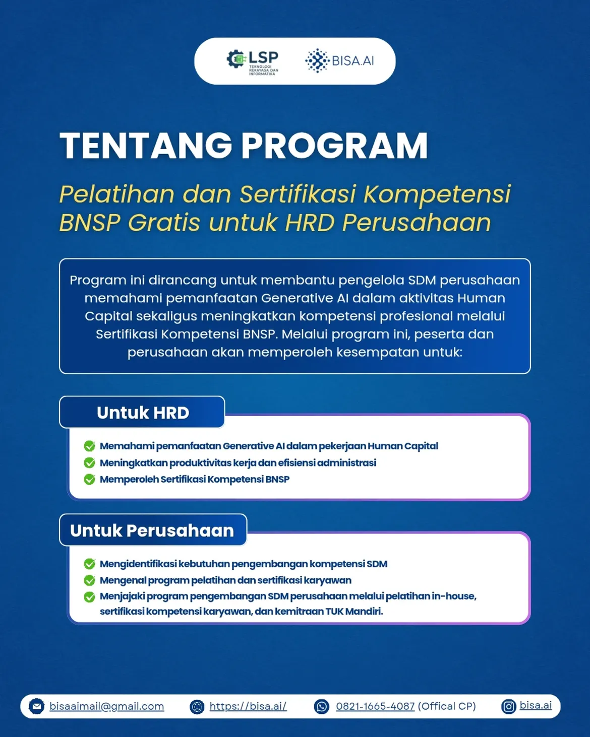 Pelatihan AI dan Sertifikasi Kompetensi BNSP Gratis Untuk HRD Perusahaan - Image 1