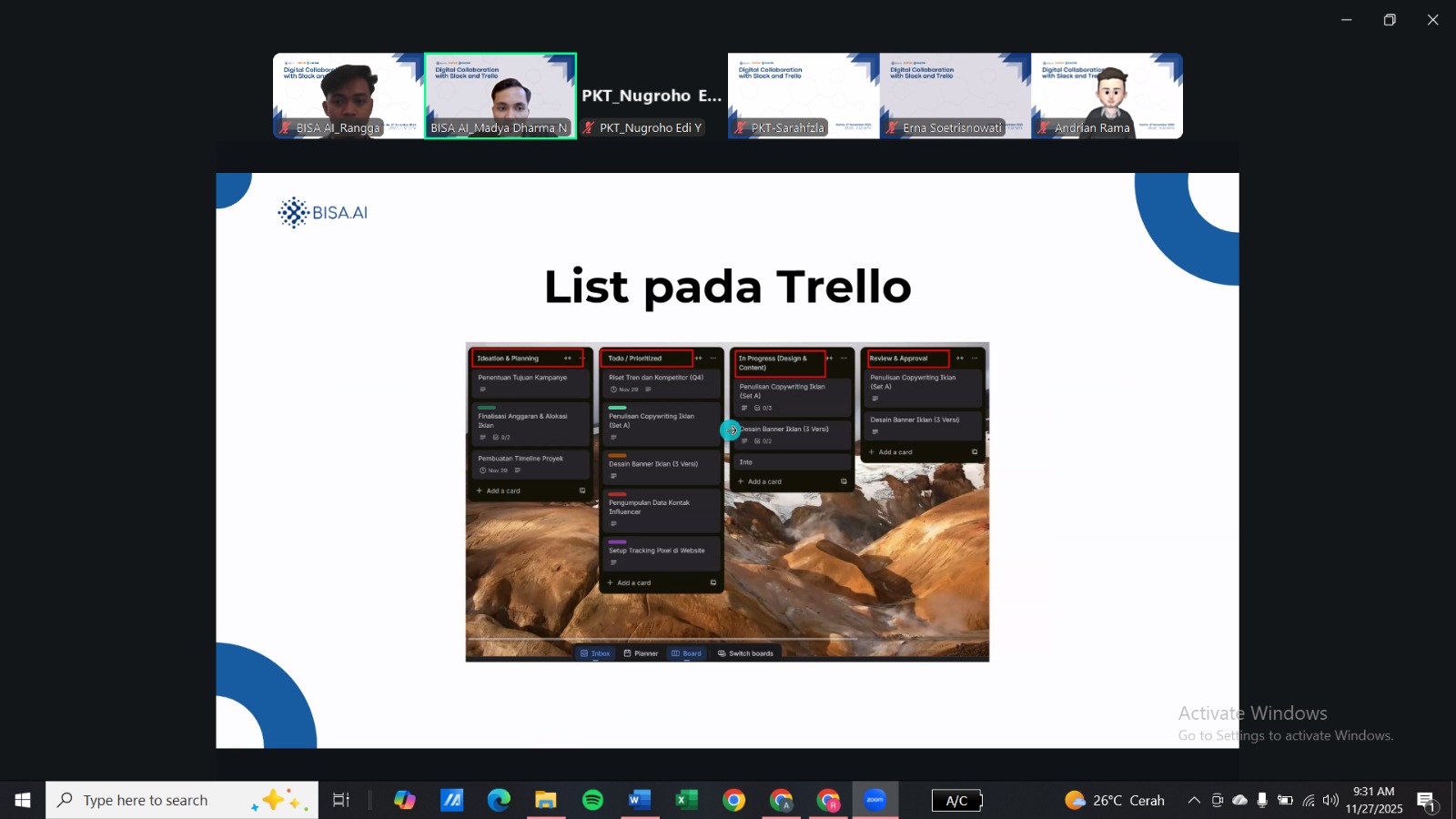 Webinar Project Management Collaboration with Slack and Trello PT Pupuk Kalimantan Timur