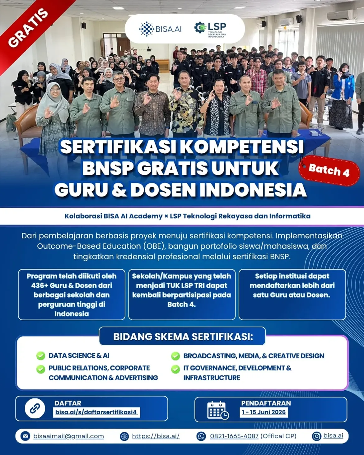 Sertifikasi BNSP Gratis untuk Guru/Dosen BATCH 4
