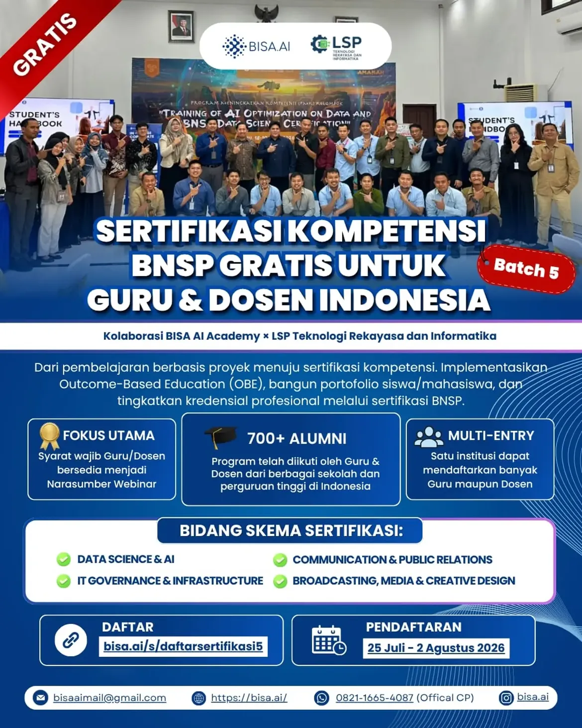 Sertifikasi BNSP Gratis untuk Guru/Dosen BATCH 5
