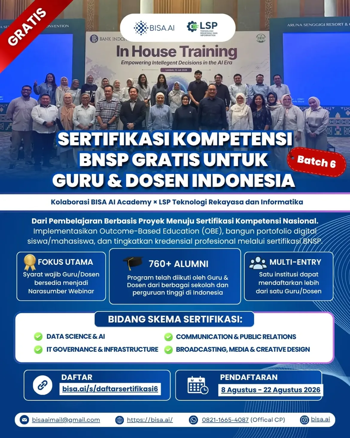 Sertifikasi BNSP Gratis untuk Guru/Dosen BATCH 6