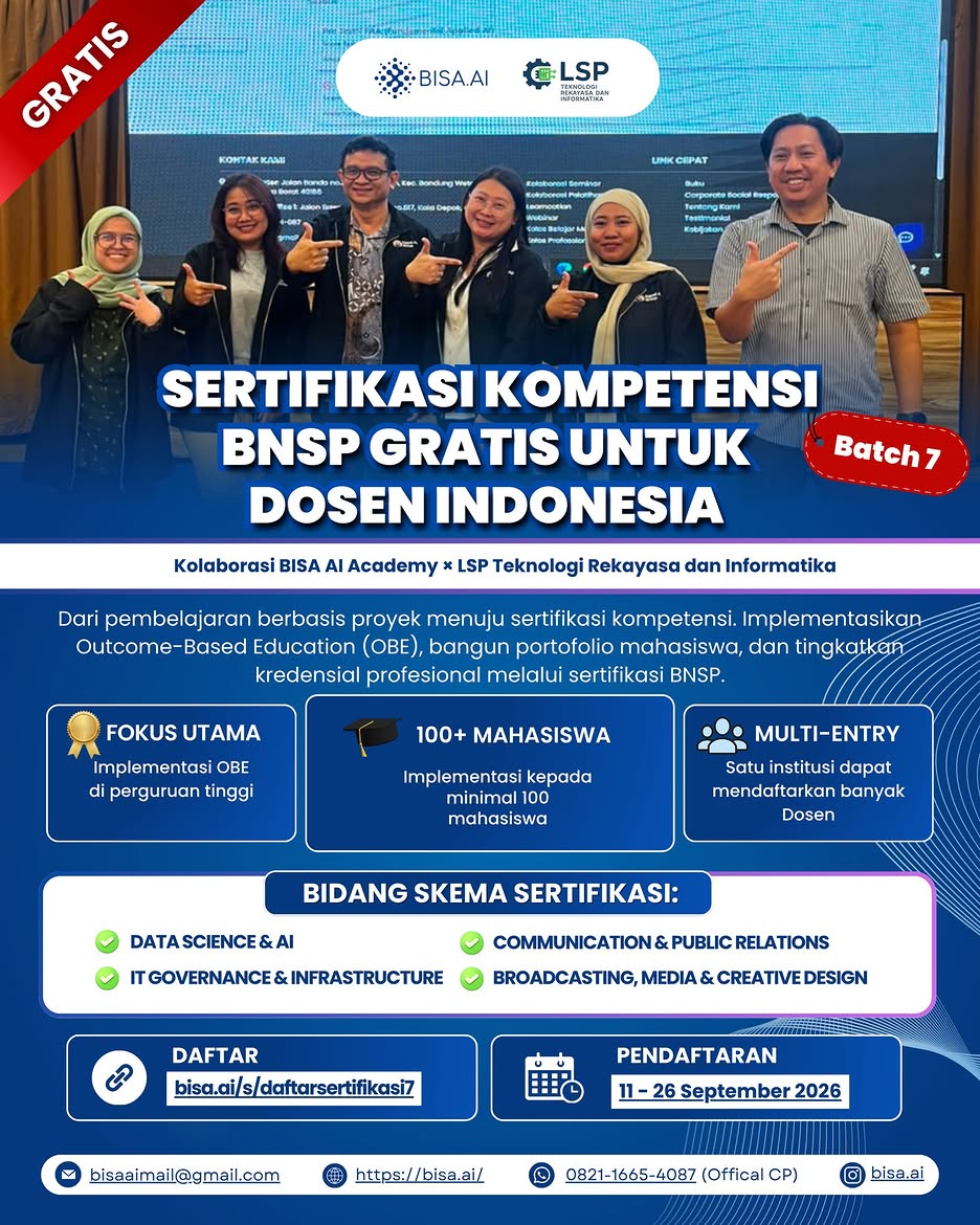 GRATIS! Sertifikasi Kompetensi BNSP untuk Dosen Indonesia