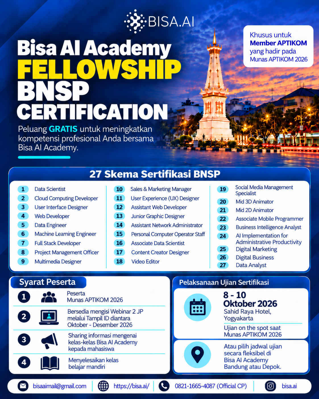 BISA AI Academy Fellowship BNSP Certification untuk Member APTIKOM Munas 2026