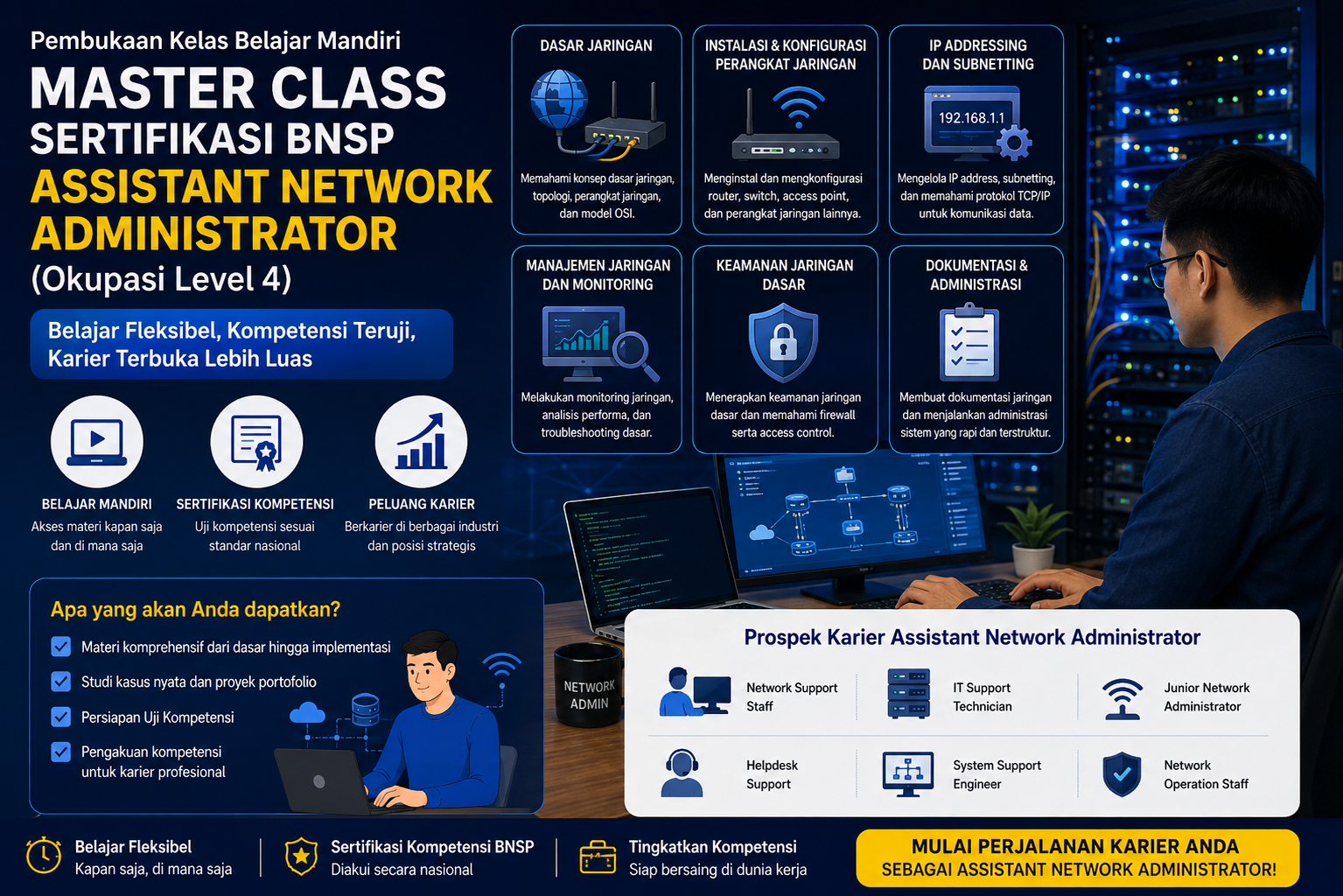 BISA AI Academy Resmi Membuka Kelas Belajar Mandiri Master Class BNSP Assistant Network Administrator Berkolaborasi dengan LSP Teknologi Rekayasa dan Informatika