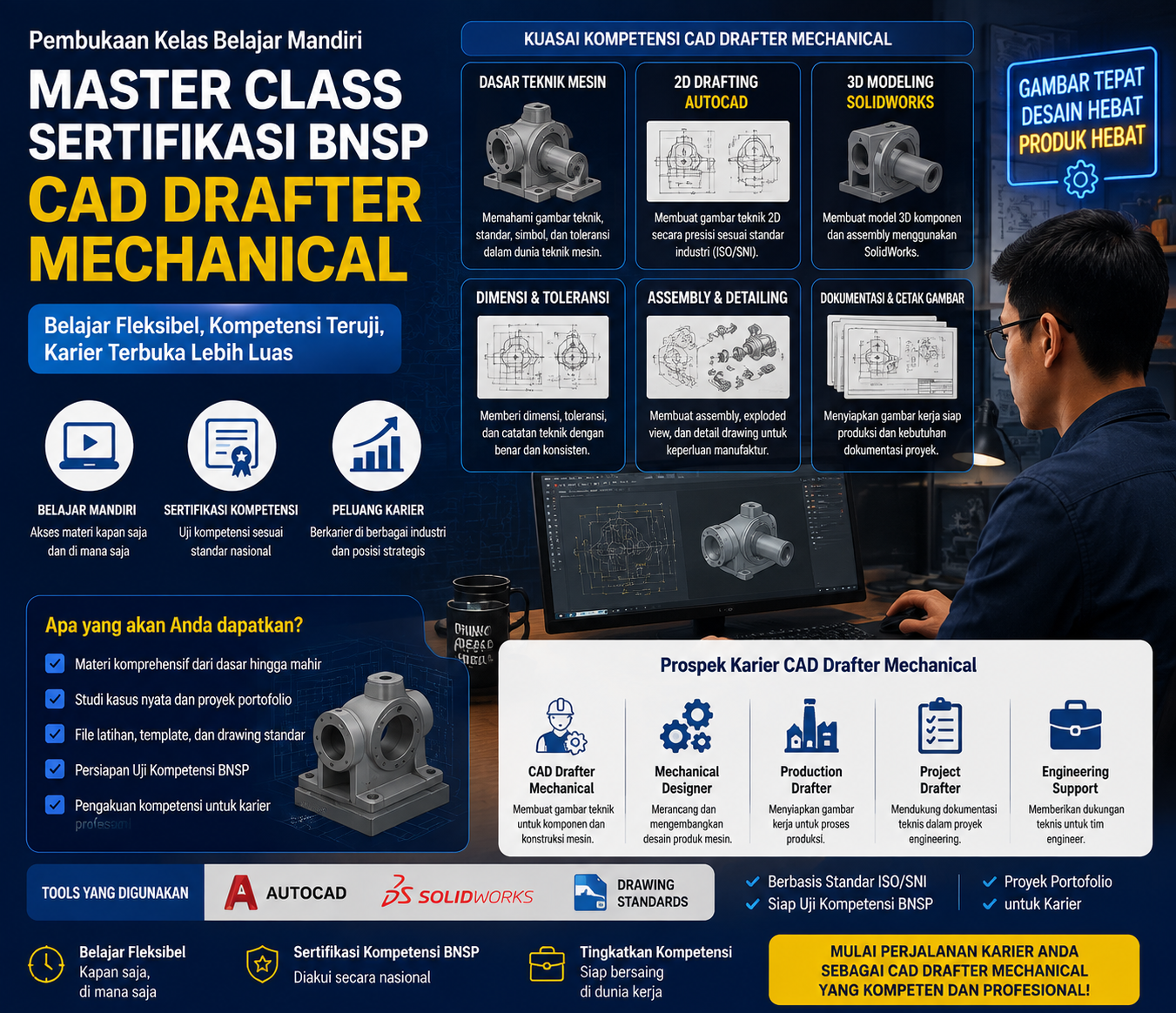 BISA AI Academy Resmi Membuka Kelas Belajar Mandiri Master Class BNSP CAD Drafter Mechanical Berkolaborasi dengan LSP Teknologi Rekayasa dan Informatika