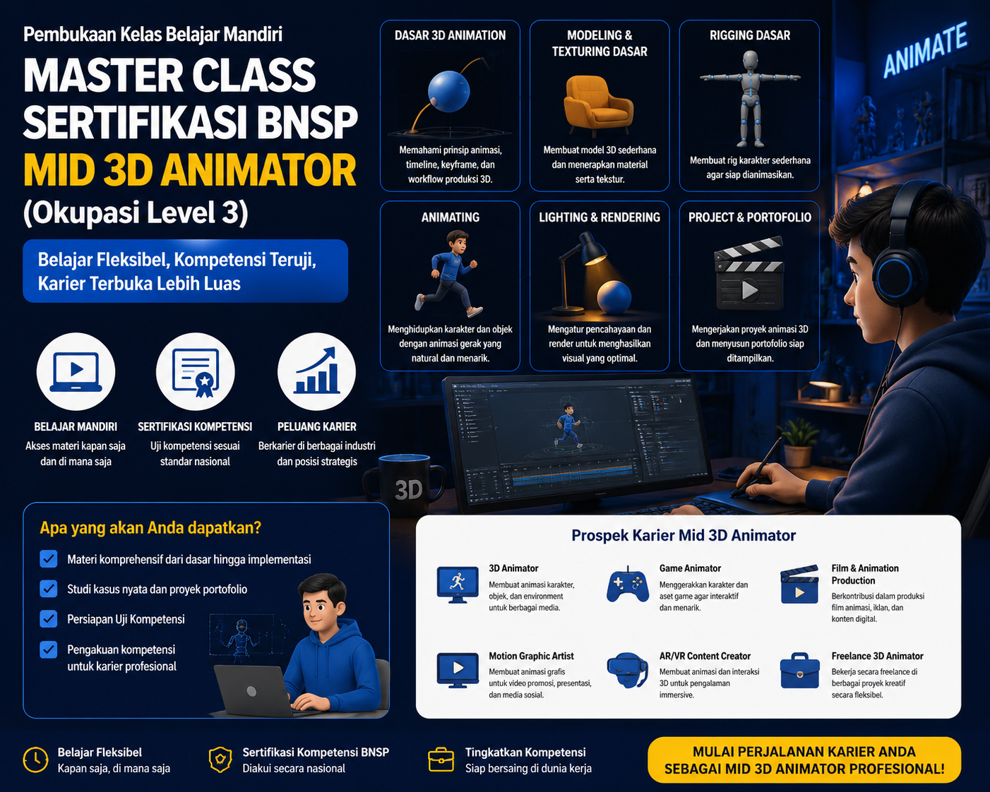 BISA AI Academy Resmi Membuka Kelas Belajar Mandiri Master Class BNSP Mid 3D Animator Berkolaborasi dengan LSP Teknologi Rekayasa dan Informatika
